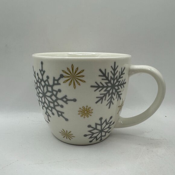 Starbucks Coffee Snowflake Ceramic Mug 16 Oz White Gray & Gold Winter Design - Picture 3 of 6